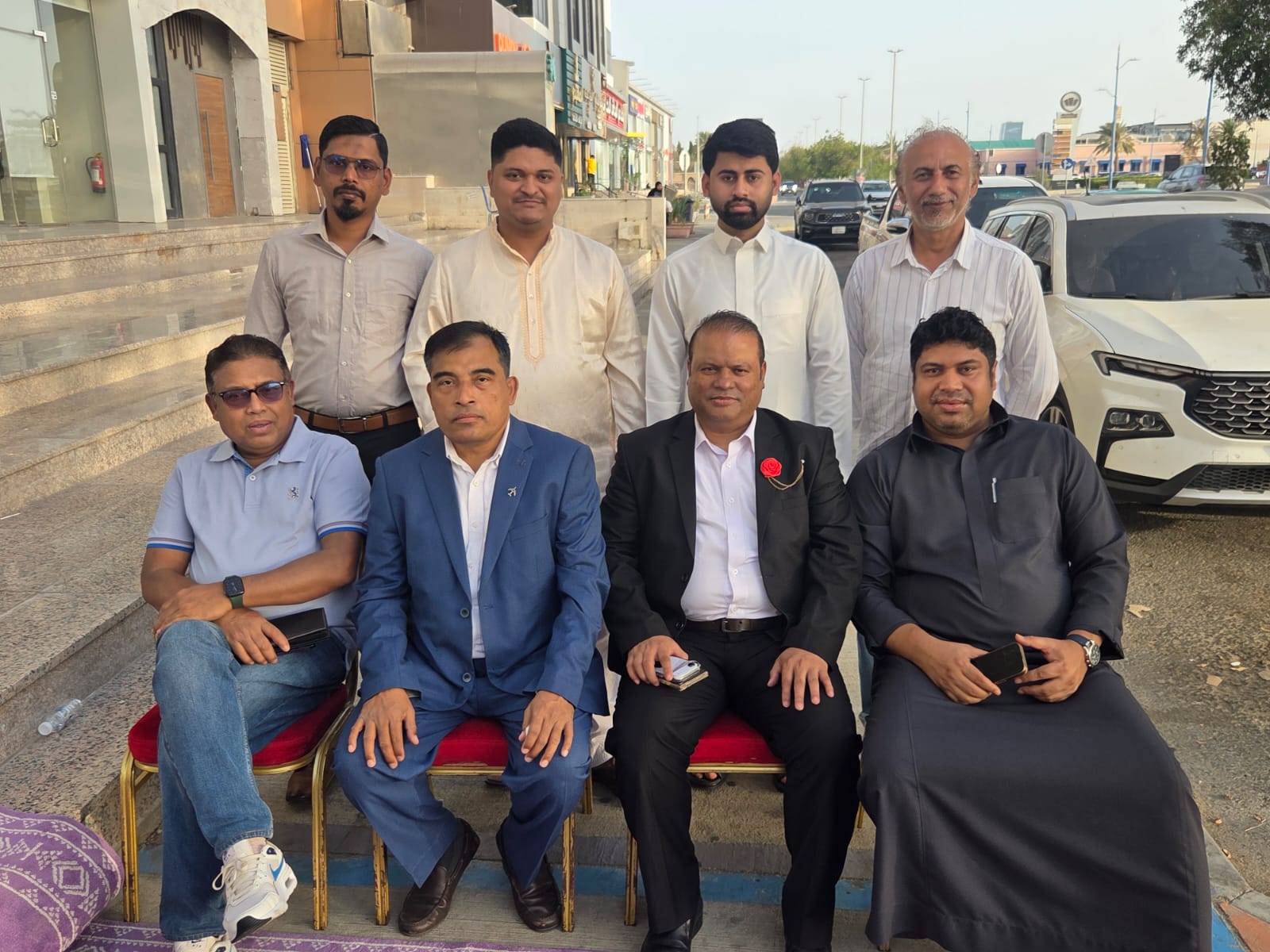 Nagm Al-Arbia team and guests gathered outside the Jeddah office